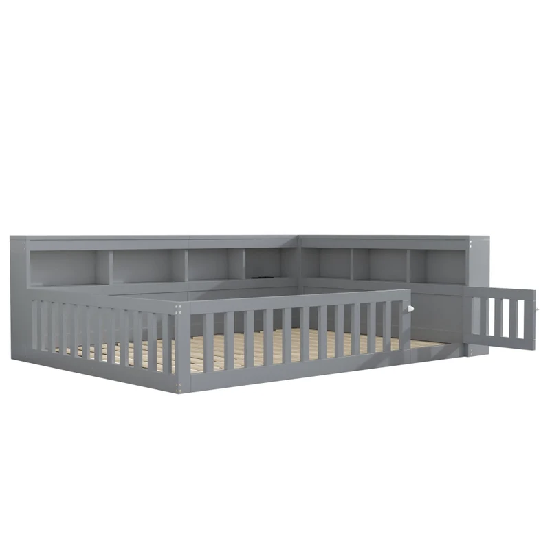 Letto 140x200 cm; daybed con rete a doghe; prese USB; vano laterale e sponda ribaltabile; grigio