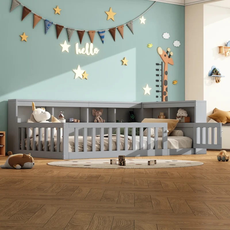Letto singolo 90x200 cm; daybed con rete a doghe e contenitore laterale; grigio