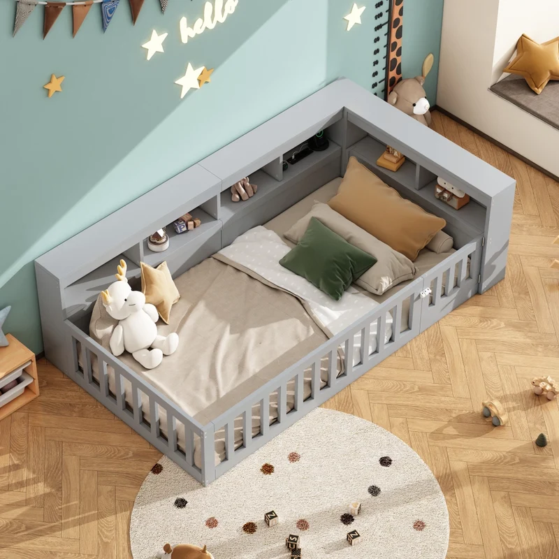 Letto singolo 90x200 cm; daybed con rete a doghe e contenitore laterale; grigio