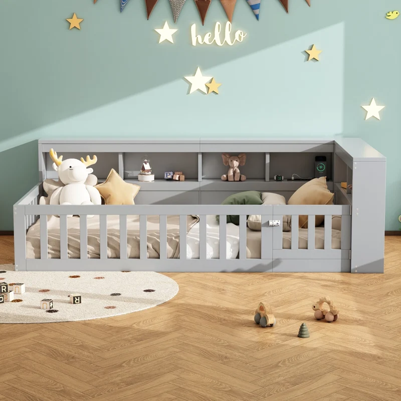 Letto singolo 90x200 cm; daybed con rete a doghe e contenitore laterale; grigio