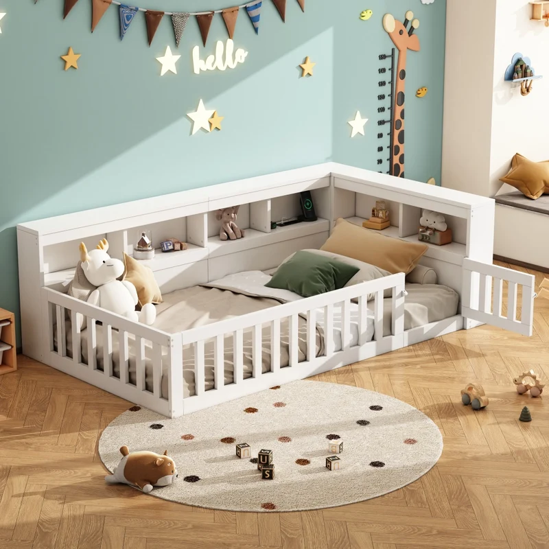 Letto singolo 90x200 cm con rete a doghe; vano portaoggetti; prese elettriche e USB; bianco