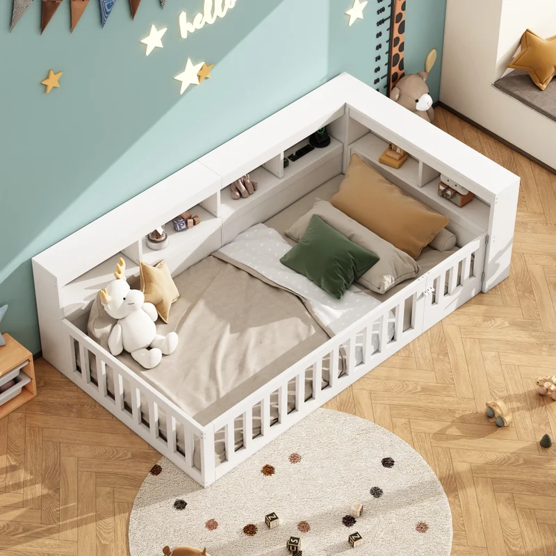 Letto singolo 90x200 cm con rete a doghe; vano portaoggetti; prese elettriche e USB; bianco