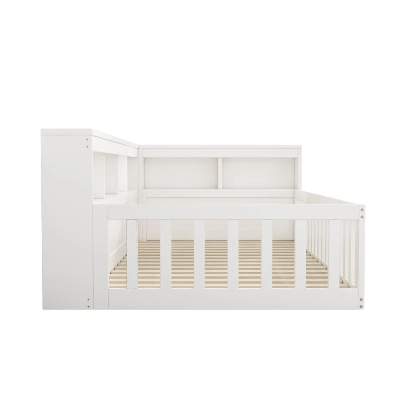 Letto singolo 90x200 cm con rete a doghe; vano portaoggetti; prese elettriche e USB; bianco