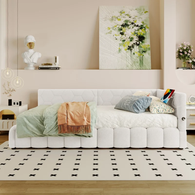 Letto singolo 90x200 cm con rete a doghe; contenitore idraulico e luce LED; bianco