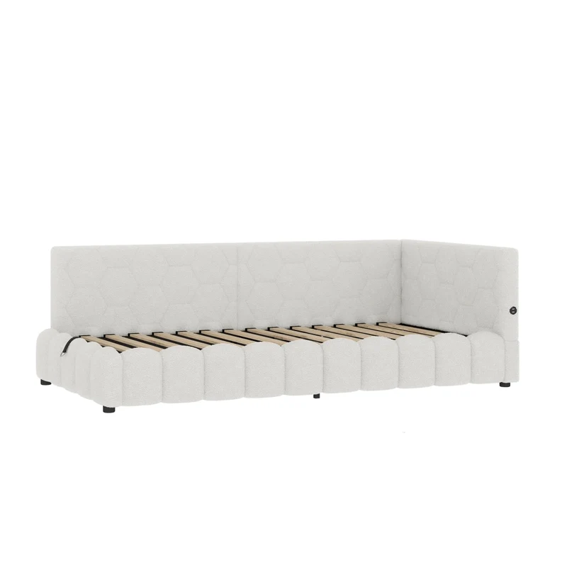 Letto singolo 90x200 cm con rete a doghe; contenitore idraulico e luce LED; bianco