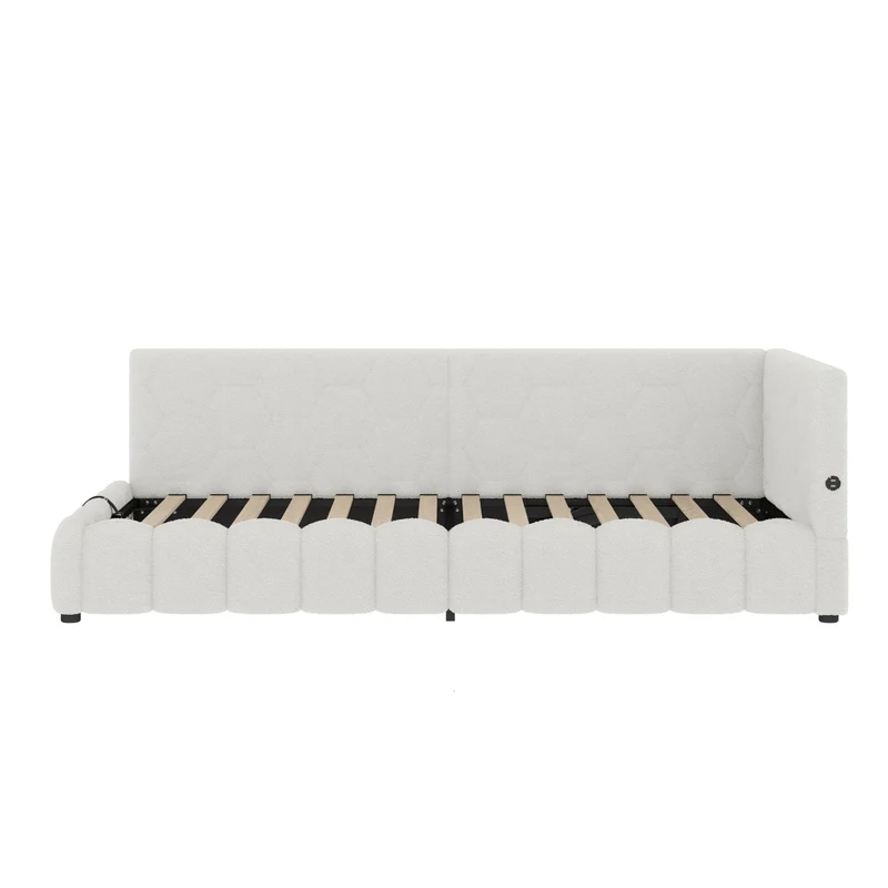 Letto singolo 90x200 cm con rete a doghe; contenitore idraulico e luce LED; bianco