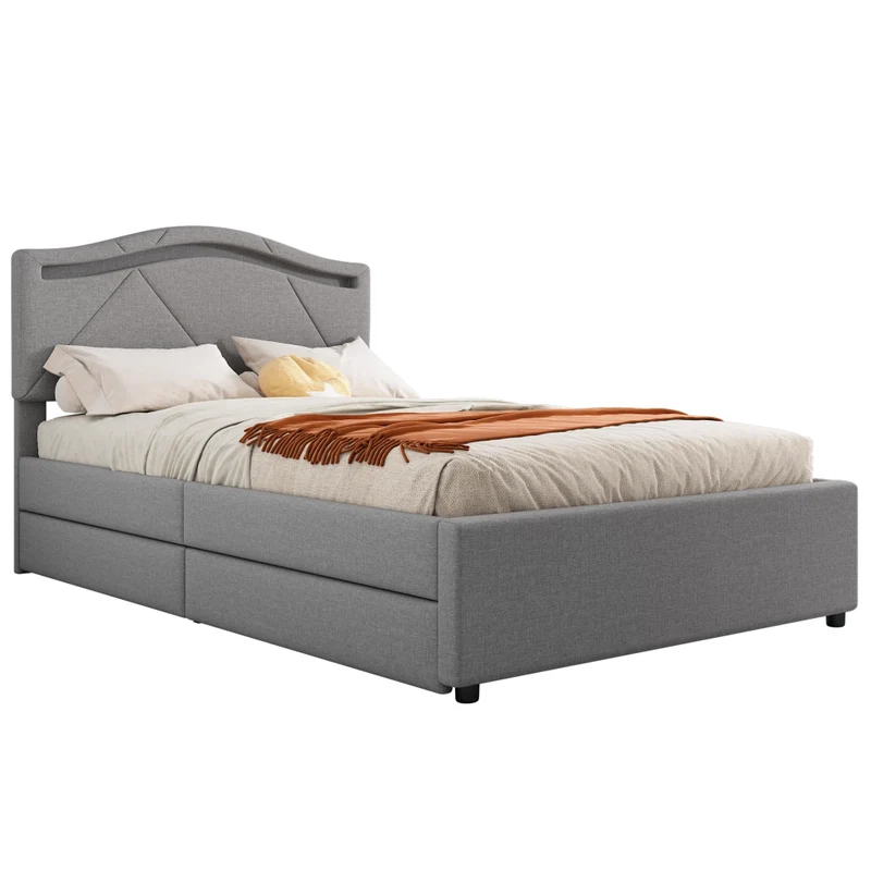 Letto imbottito 90x200 con rete a doghe e illuminazione LED; testiera regolabile; grigio