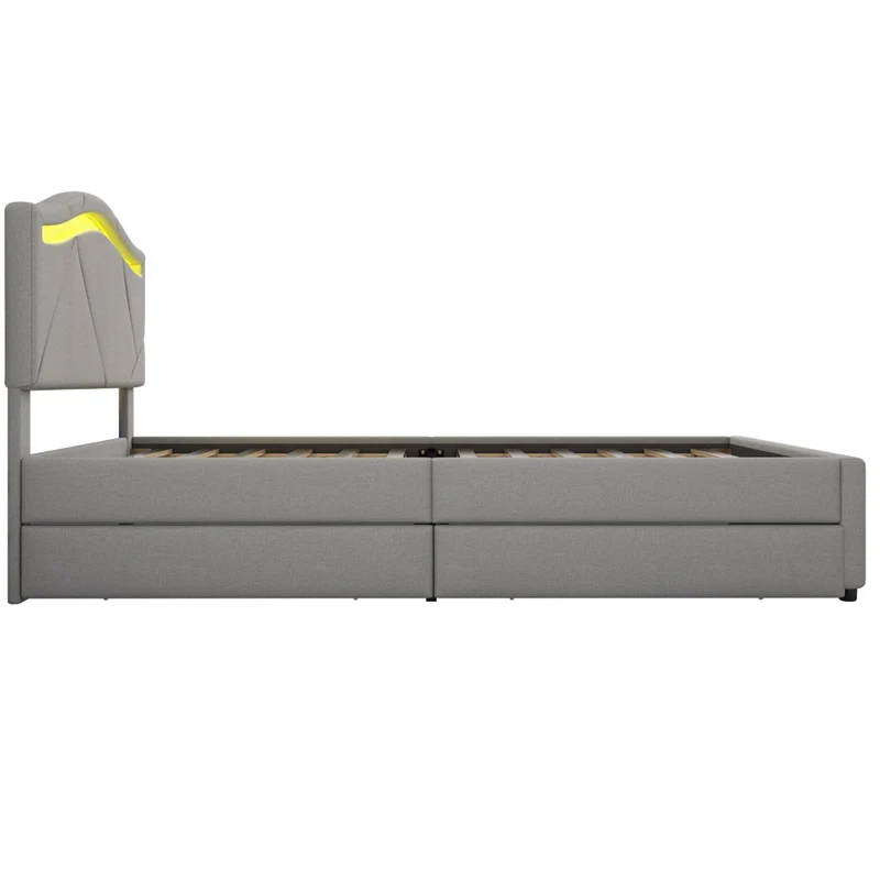 Letto imbottito 90x200 con rete a doghe e illuminazione LED; testiera regolabile; grigio