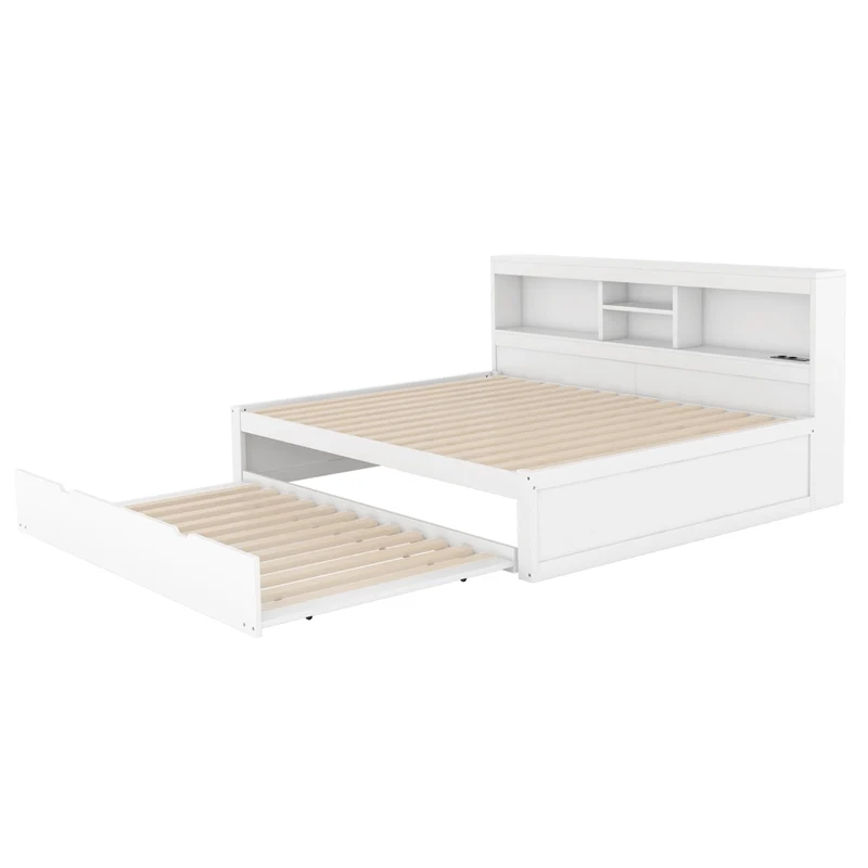 Letto 140x200 cm estraibile salvaspazio con illuminazione LED; prese USB e vano laterale; bianco