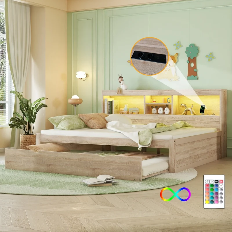 Letto estraibile salvaspazio 140x200 cm in truciolare e MDF; colore naturale
