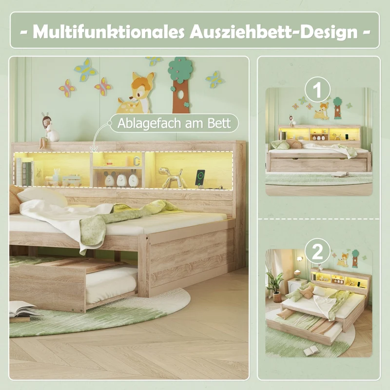 Letto estraibile salvaspazio 140x200 cm in truciolare e MDF; colore naturale