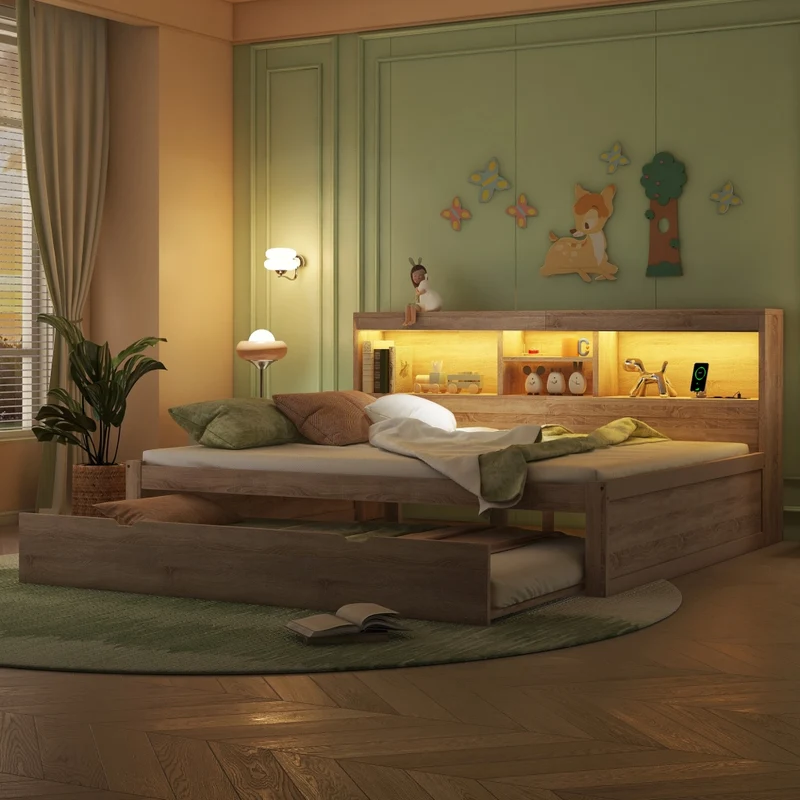 Letto estraibile salvaspazio 140x200 cm in truciolare e MDF; colore naturale