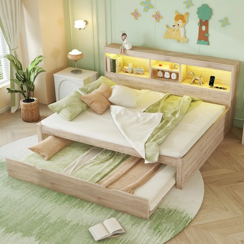 Letto estraibile salvaspazio 140x200 cm in truciolare e MDF; colore naturale