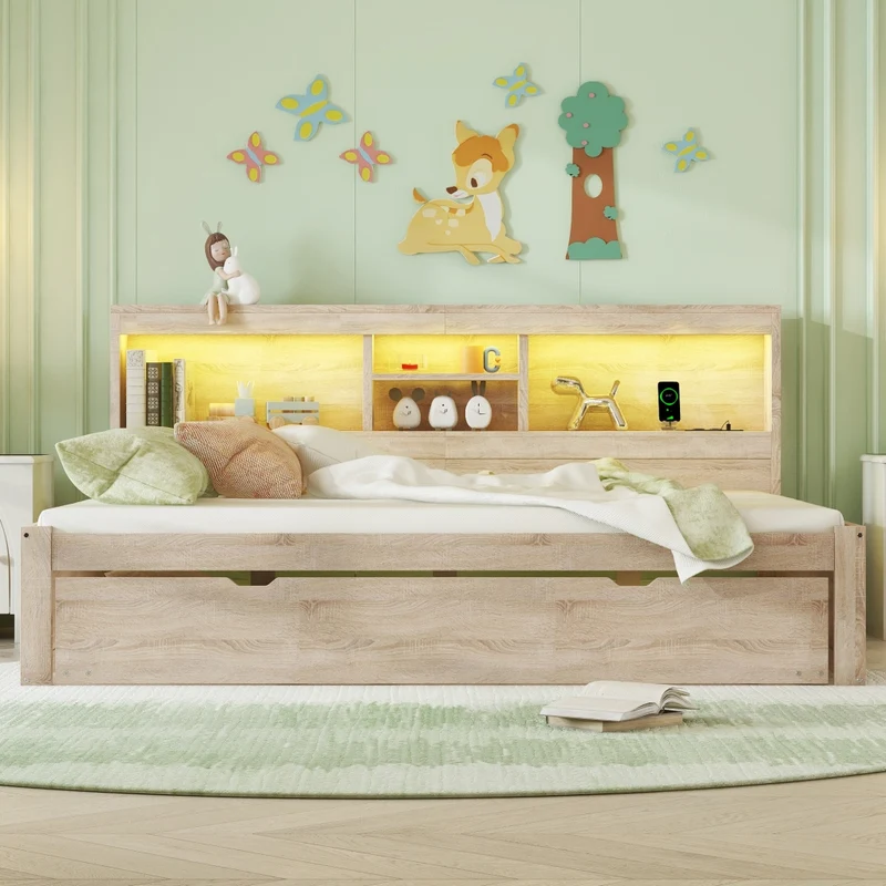 Letto estraibile salvaspazio 140x200 cm in truciolare e MDF; colore naturale