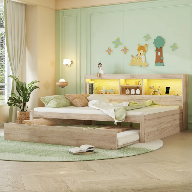 Letto estraibile salvaspazio 140x200 cm in truciolare e MDF; colore naturale