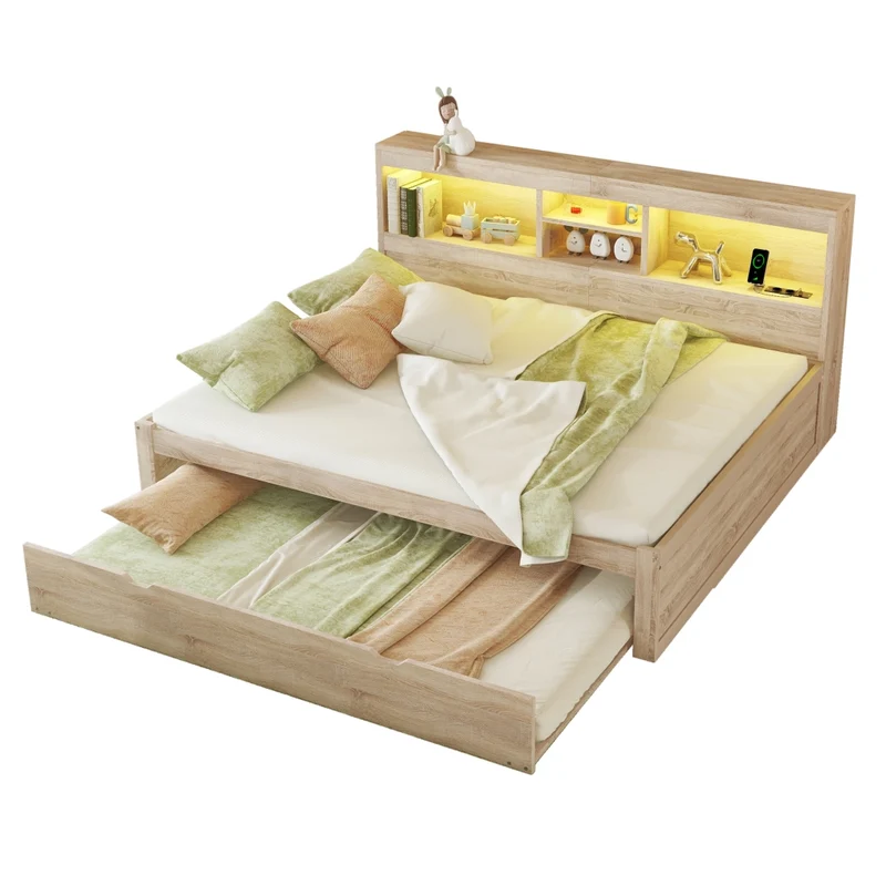 Letto estraibile salvaspazio 140x200 cm in truciolare e MDF; colore naturale