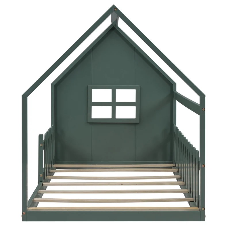 Letto casetta per bambini 90x200 cm in pino e MDF; verde per cameretta