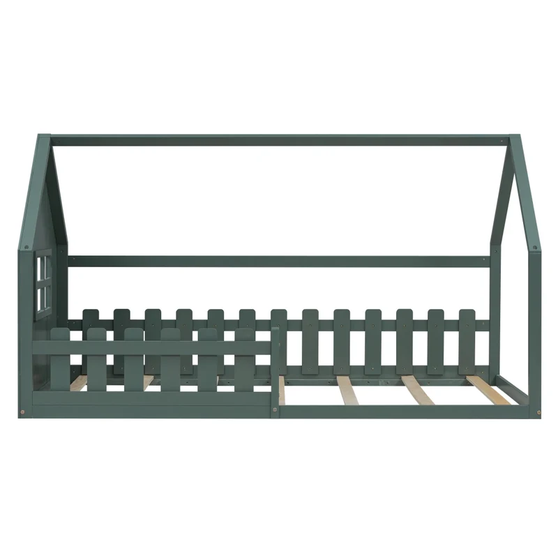 Letto casetta per bambini 90x200 cm in pino e MDF; verde per cameretta