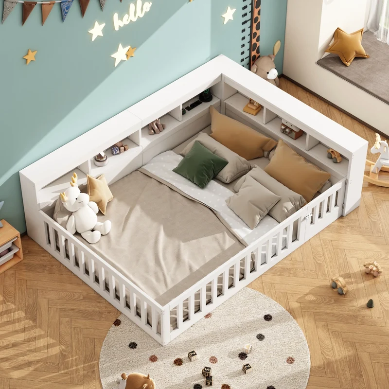 Letto 140x200 cm con rete a doghe; vano laterale; prese USB e sponda ribaltabile; bianco