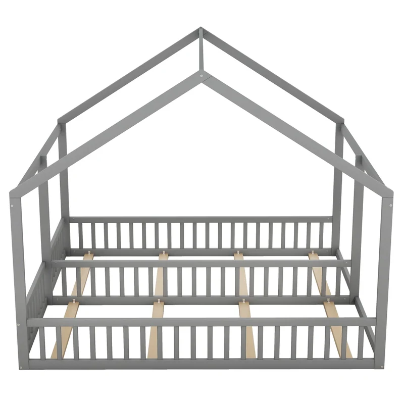 Letto a casetta per due bambini; letto doppio 90 x 200 cm; struttura in legno grigio per cameretta