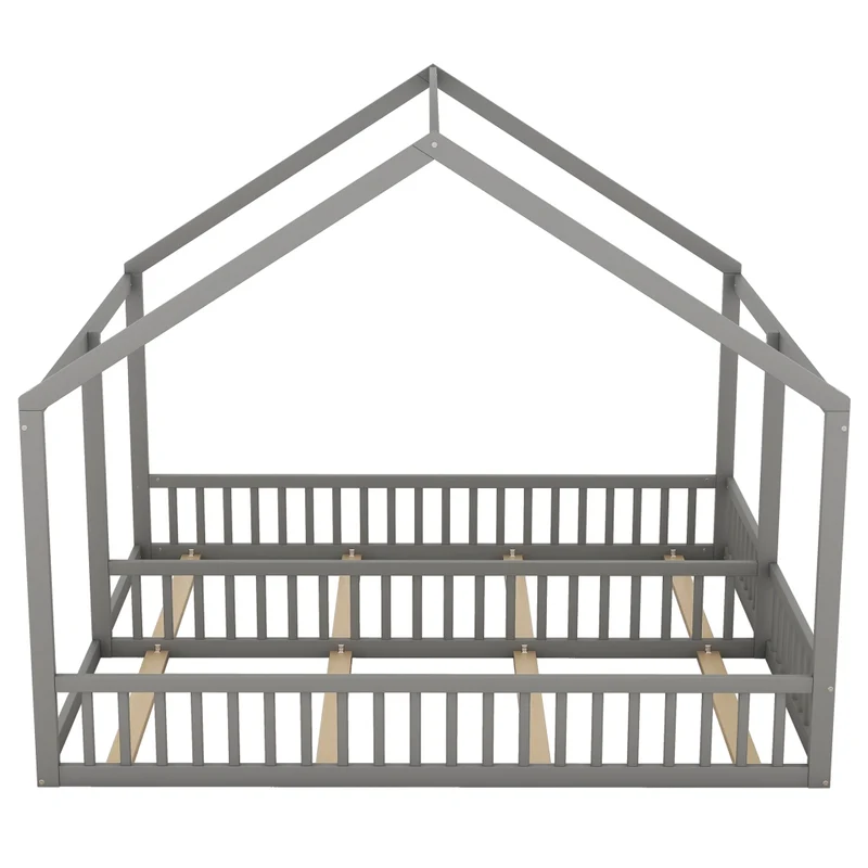 Letto a casetta per due bambini; letto doppio 90 x 200 cm; struttura in legno grigio per cameretta