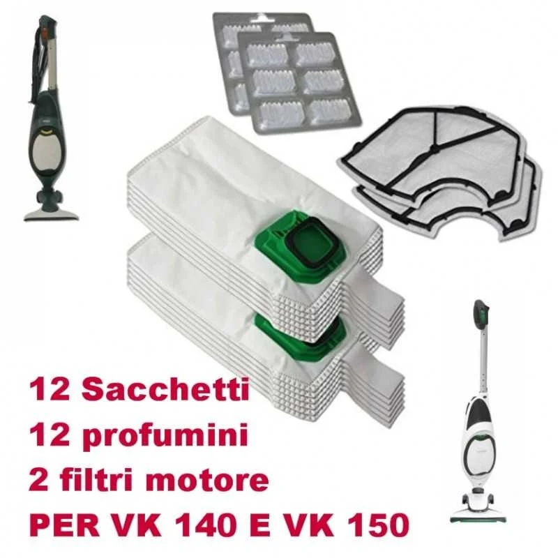 KIT Sacchetti Folletto VK 140 VK 150 12 Sacchetti profumini 2 Griglie filtro VO - Vorwerk Compatibili