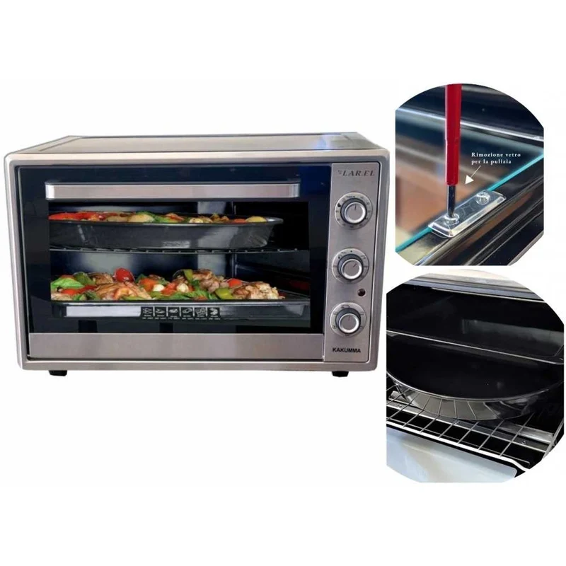 FORNETTO FORNO ELETTRICO 60LT TIMER VENTOLA LUCE 2000W KAKUMMA LAREL GRILL - Larel