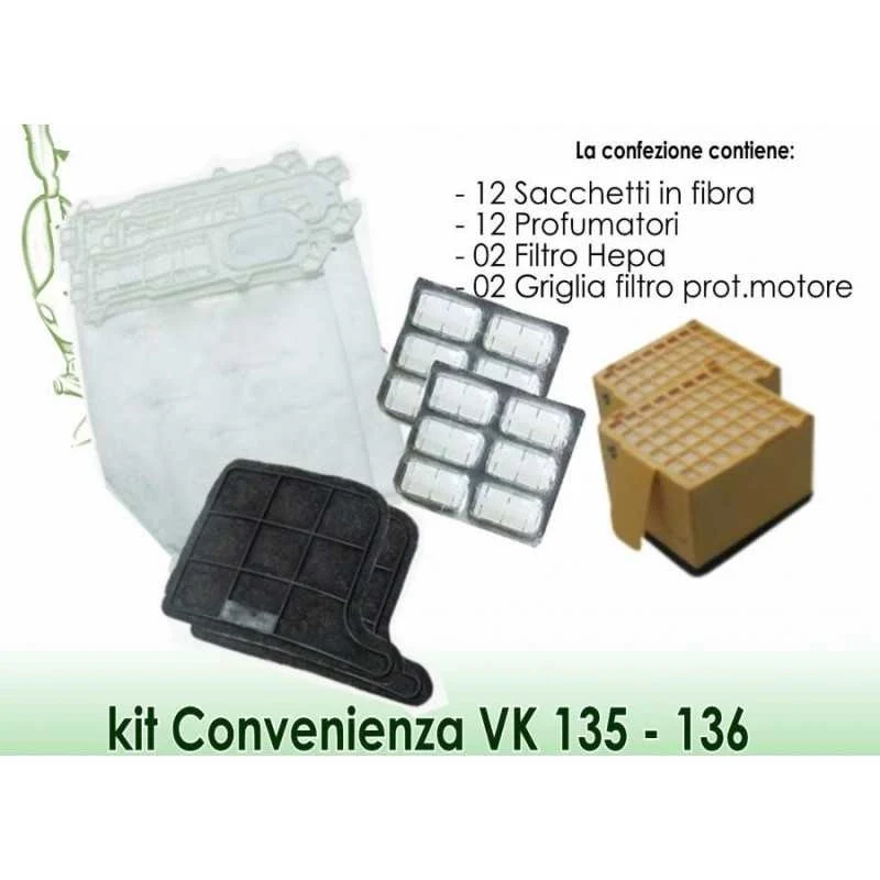 KIT 12PZ. SACCHETTI FOLLETTO KOBOLD VK 135 VK 136 VORWERK FILTRI - Vorwerk Compatibili
