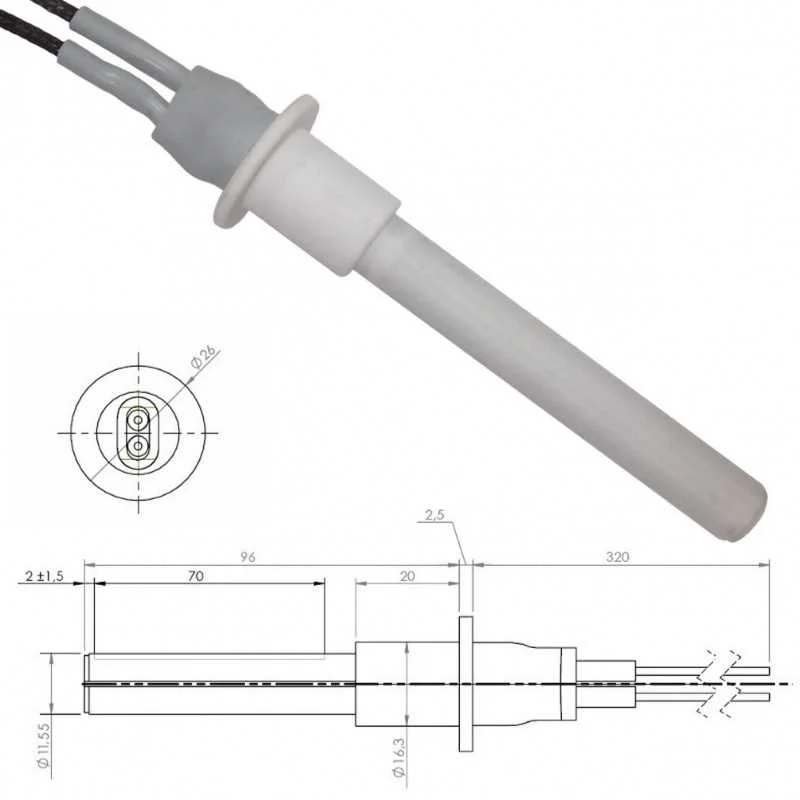 CANDELETTA RESISTENZA STUFA A PELLET CADEL MCZ 107mm IN CERAMICA battuta 96mm - MCZ
