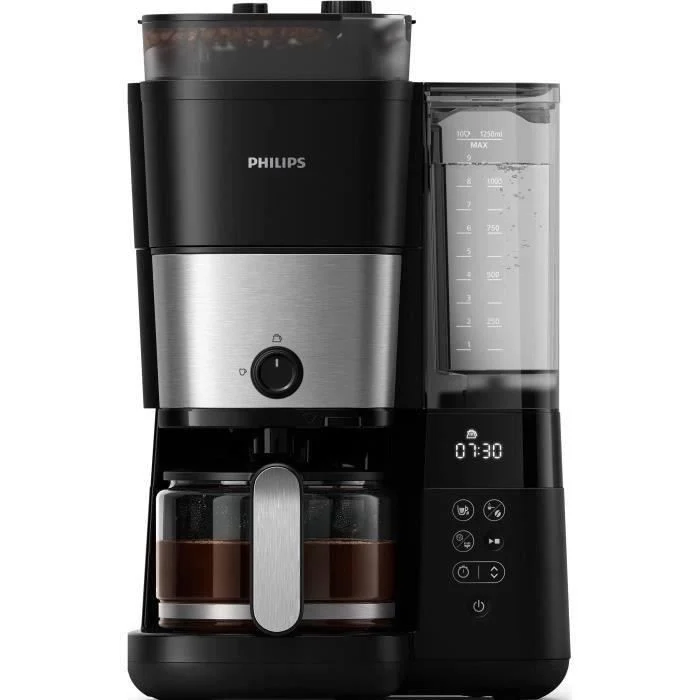 Caffettiera a filtro con macinacaffè integrato - PHILIPS - HD7888/01 - Fino a 10 tazze - 1,25 L - Nero / Argento