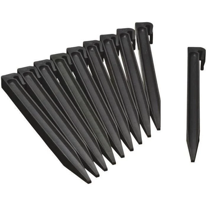 NATURE Sacchetto di 10 ancore per bordi da giardino in polipropilene - H 26,7 x 1,9 x 1,8 cm - Nero