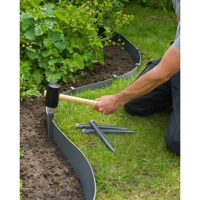 NATURE Bustina da 10 ancore per bordo giardino in polipropilene - H 26,7 x 1,9 x 1,8 cm - Grigio
