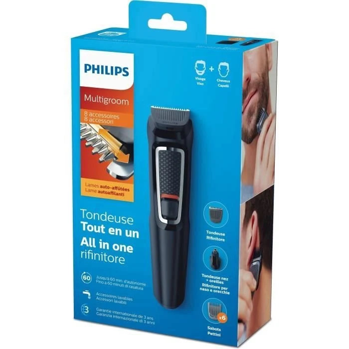 Regolabarba e capelli PHILIPS MG3730 / 15 - Multistyle - 8 in 1 - Lame autoaffilanti - Nero
