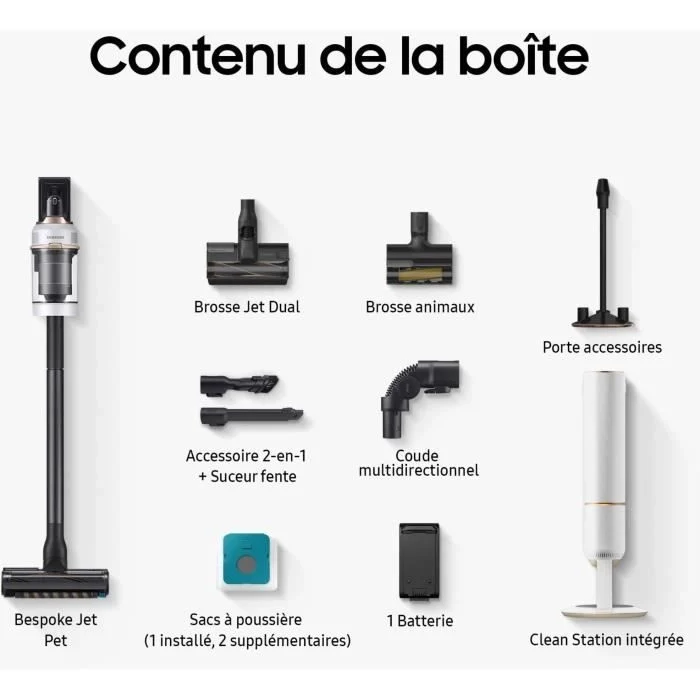 SAMSUNG Bespoke Jet Plus Pet VS20B95823W - Aspirapolvere + Clean Station 2.0 - 580 W - 210 AW