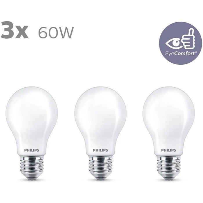 Philips, pacchetto di 3 lampadine a LED E27 60W, bianco caldo