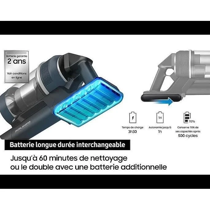 SAMSUNG Jet 75E Complete VS20B75CR5 - Scopa senza fili - Potenza 200 AW - Autonomia 60 min - Stazione a muro - 3 spazzole