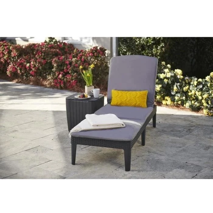 Lettino da sole ALLIBERT JAIPUR - imitazione resina intrecciata - grigio