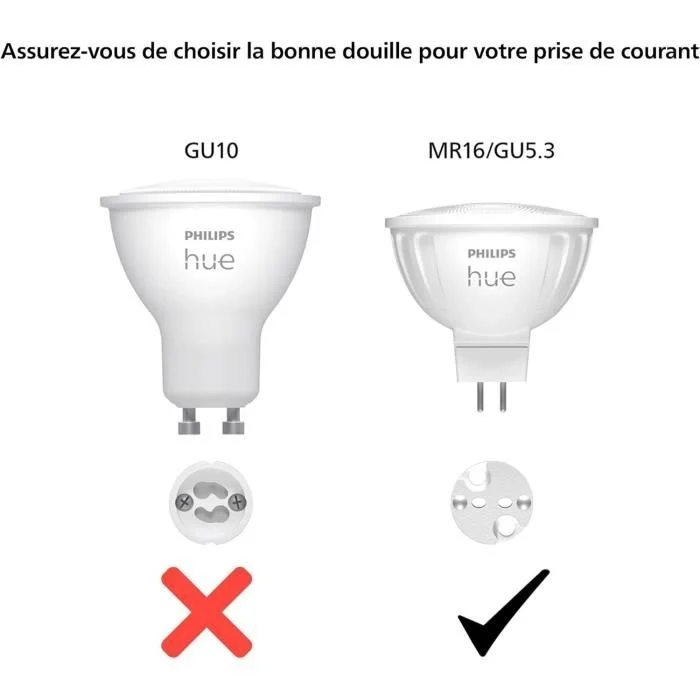 Lampadina connessa - PHILIPS HUE - MR16 - Luce bianca e colorata - Compatibile con Bluetooth - Confezione da 2 - Funziona con app e comando vocale