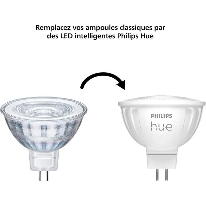 Lampadina connessa - PHILIPS HUE - MR16 - Luce bianca e colorata - Compatibile con Bluetooth - Confezione da 2 - Funziona con app e comando vocale