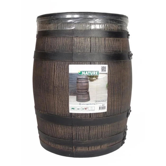 Raccoglitore d'acqua a forma di botte - NATURE - PE rotostampato - 50 litri - Accessori inclusi
