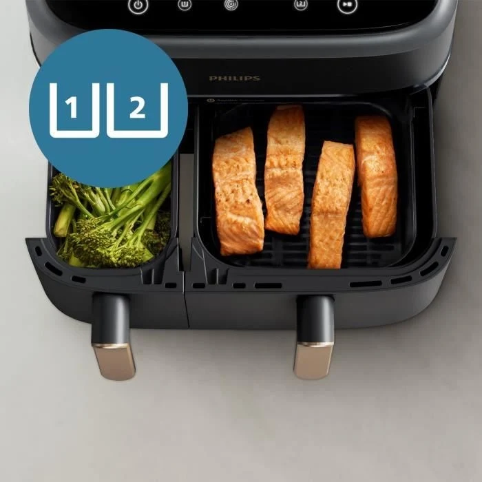 Friggitrice senza olio - PHILIPS - NA352/04 - 9L - Doppio cestello - Touch screen + Accessori - Nero