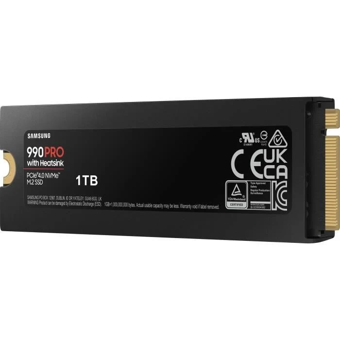 SAMSUNG - 990 PRO - SSD interno - 1 TB - Con dissipatore di calore - PCIe 4.0 - NVMe 2.0 - M2 2280 - Fino a 7450 MB/s (MZ-V9P1T0GW)