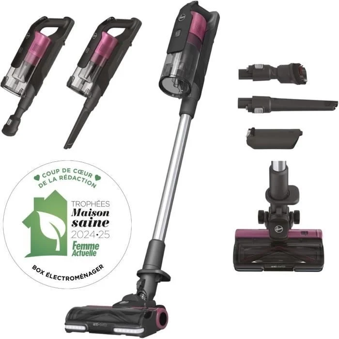 Scopa senza fili - HOOVER HF920H - 65 AW - 86 dBA - Schermo LED - Rosa / Grigio