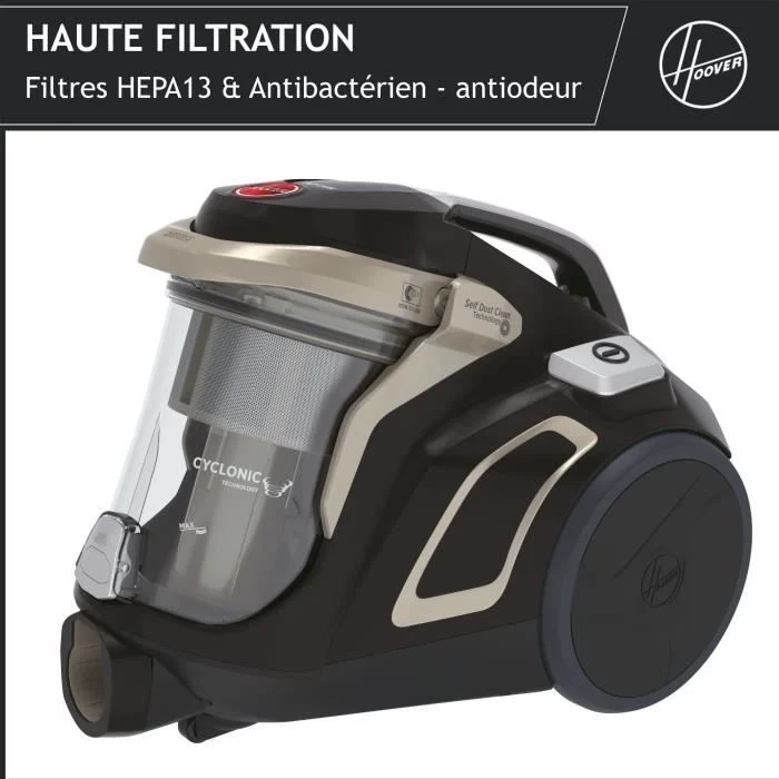 Aspirapolvere a bidone senza sacco - HOOVER - HP720PET - 850 W - 68 dBA - Cassetta 2 L - Speciale per parquet e animali