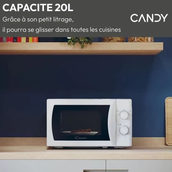 CMW20SMW Microonde Mono CANDY Idea - 20 L - MO: 700 W - UI meccanico - 5 livelli di potenza - Bianco
