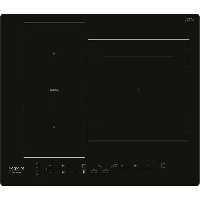 HOTPOINT HB2760BNE - Piano cottura a induzione - 3 zone - 7200W totali - L 59 cmX P 51 cm - Nero